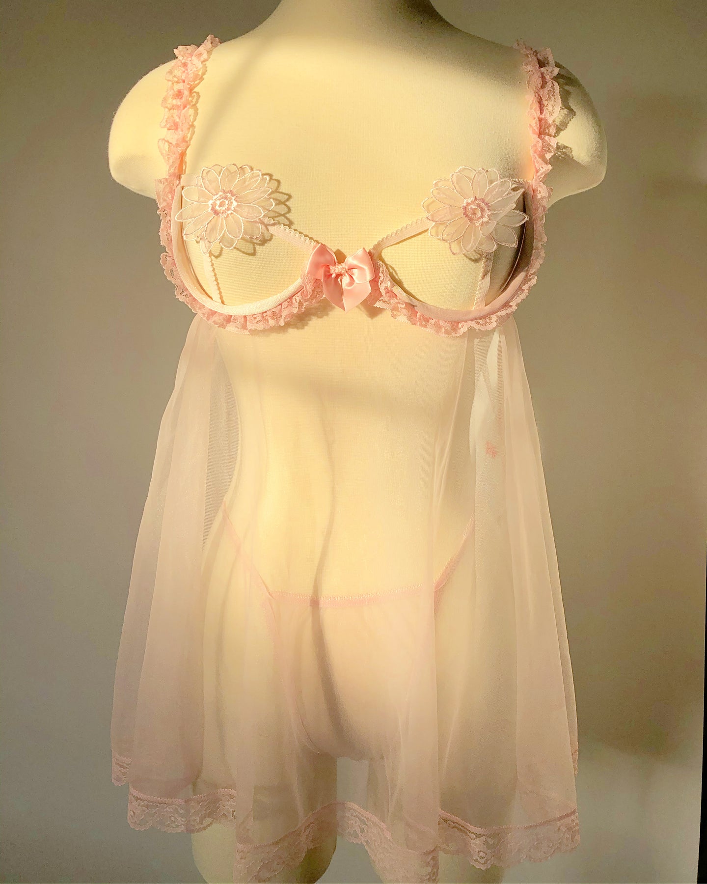 Vintage 1980's Pink Babydoll Dress & Pantie Set